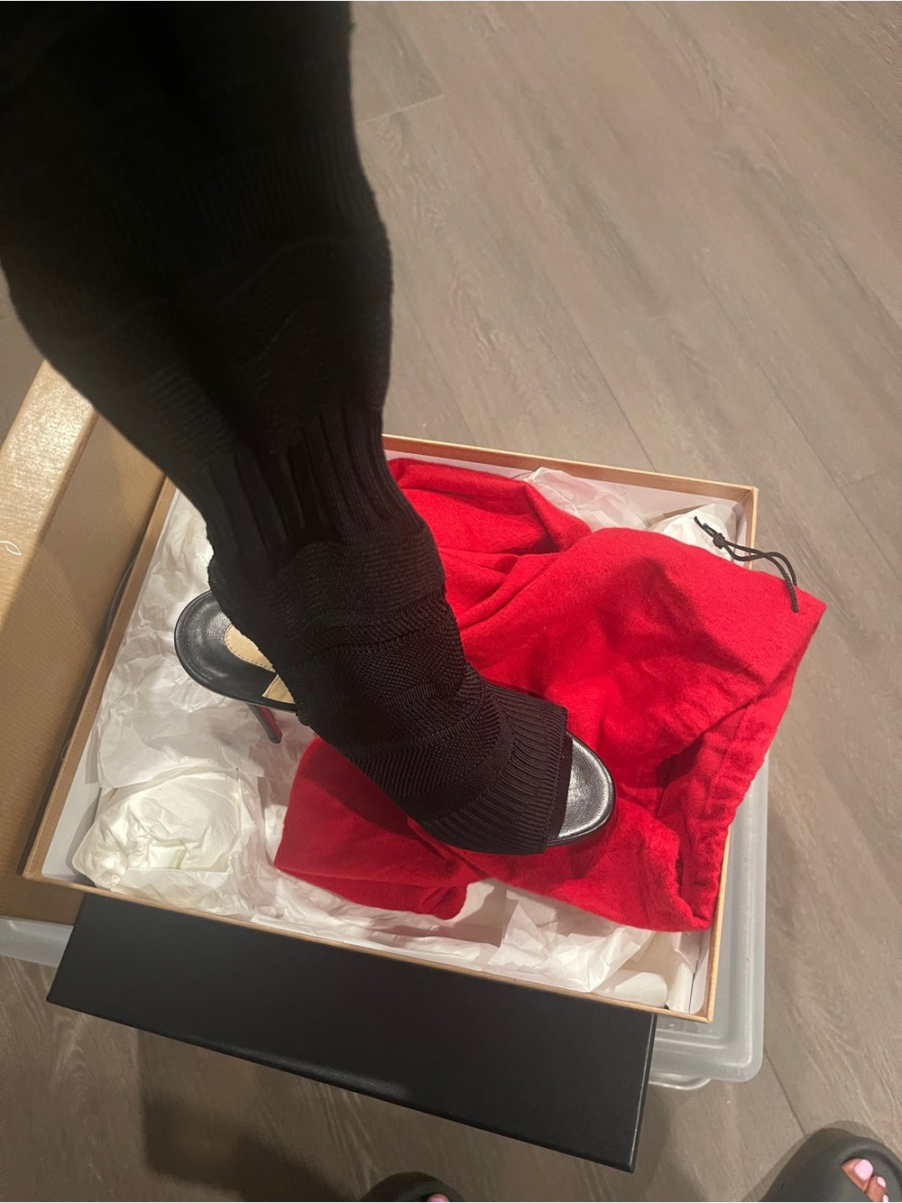 Christian Louboutin Black Open-Toe Knit Thigh-High Sock Boots ~never worn in box